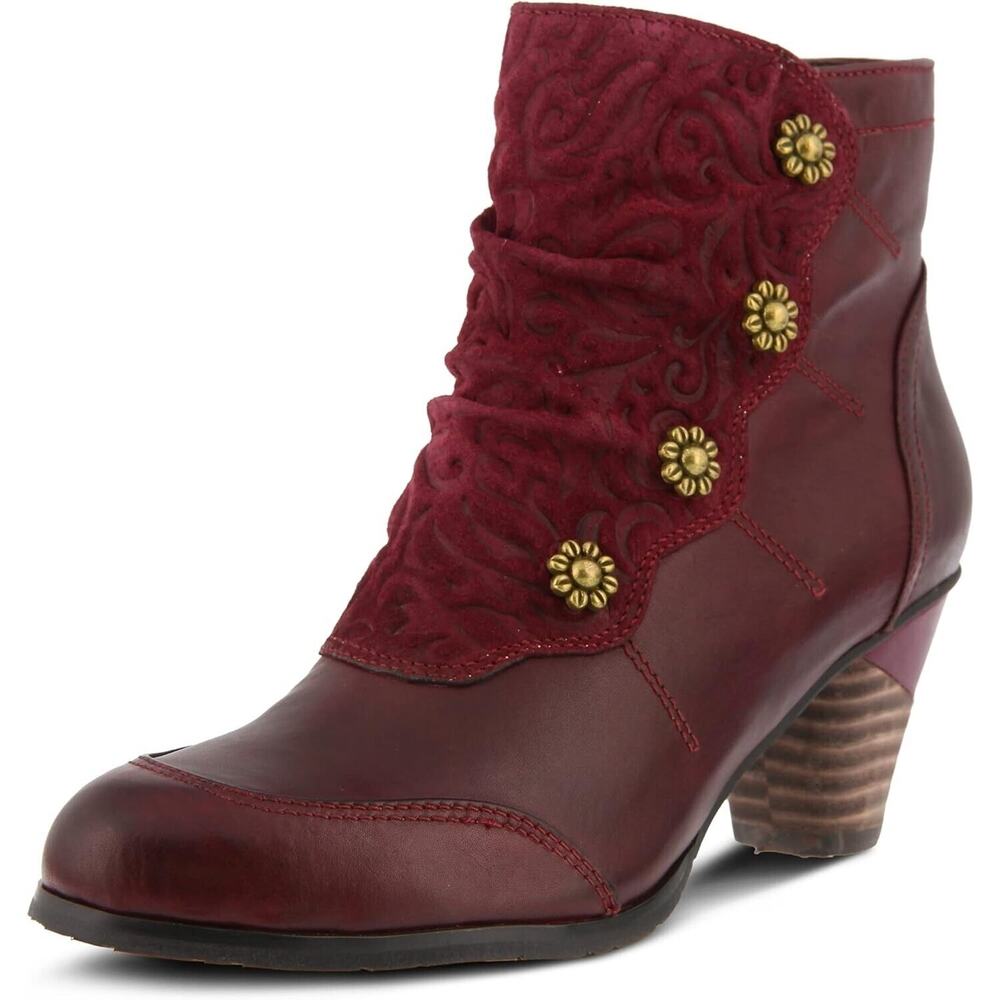 L’Artiste by Spring Step Womens Belgard Leather Zip Ankle Bootie - Bordeaux NEW